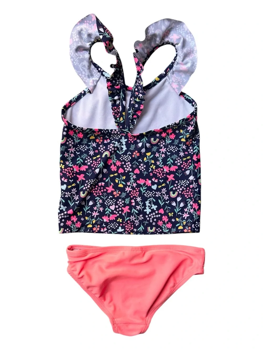 Carter's size 4 Girls ruffle top 2 piece tankini blue coral swim suit set